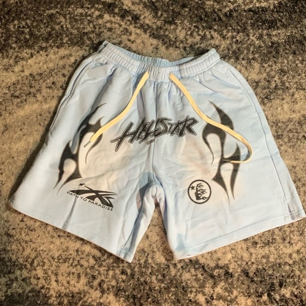 Hellstar Studios Flame Big Logo Washed Blue Shorts Men’s Size Large